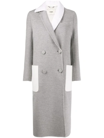 Fendi Asymmetric Lapel Overcoat In Gray