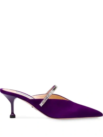 Prada Embellished Band 65mm Mules In Purple