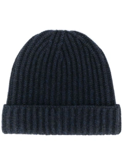 Pringle Of Scotland Ribbed Knit Beanie In Blue