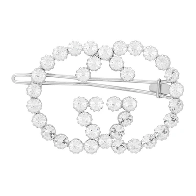 Gucci Silver Crystal Gg Barrette In 8162 Silver