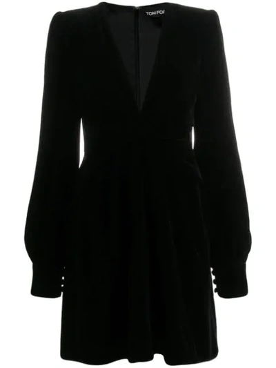 Tom Ford Plunge Neck Mini Dress In Black