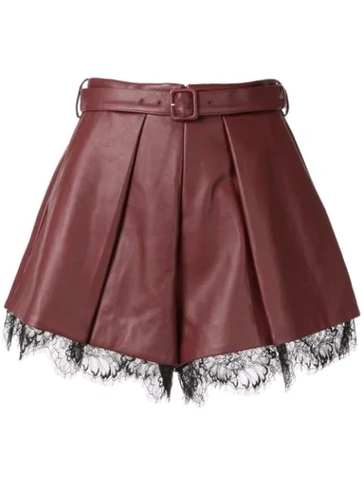 Self-portrait Lace-trimmed Shorts In Red