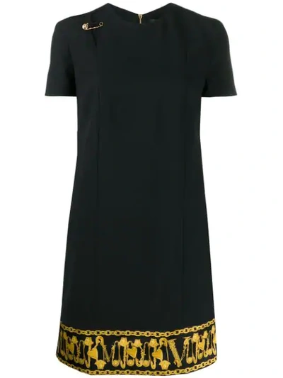 Versace Safety Pin Detail Crepe Shift Dress In Black
