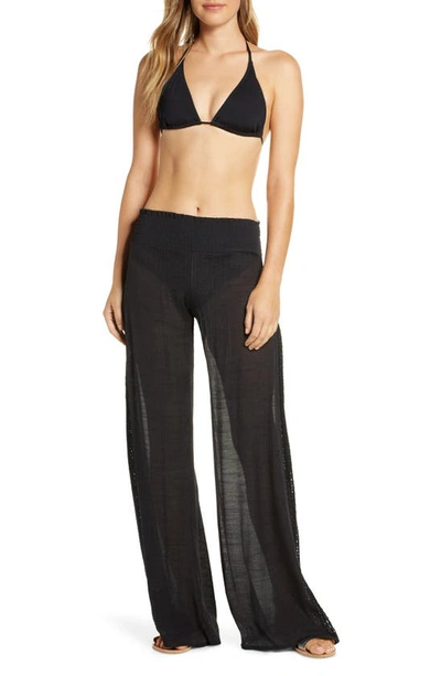 Elan Crochet Trim Wide Leg Cover-up Pants In Black