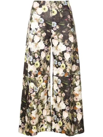 Adam Lippes White Multicolor Floral Print Wide Leg Trousers In Black Floral