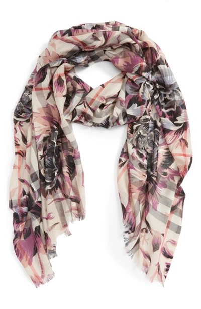 Burberry Floral Print Wool & Silk Scarf In Stone/ Ash Rose | ModeSens