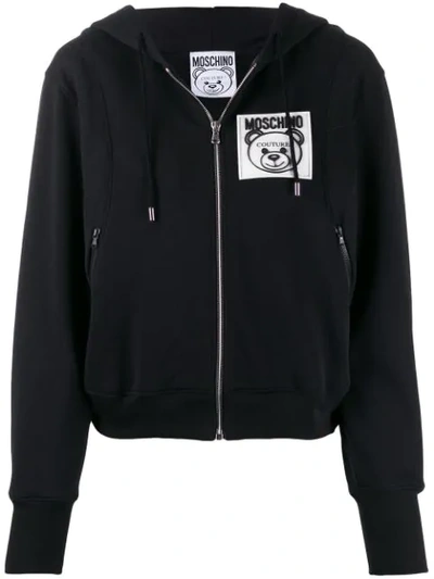 Moschino Women's Sweatshirt Zip Up Teddy Bear Label In Black