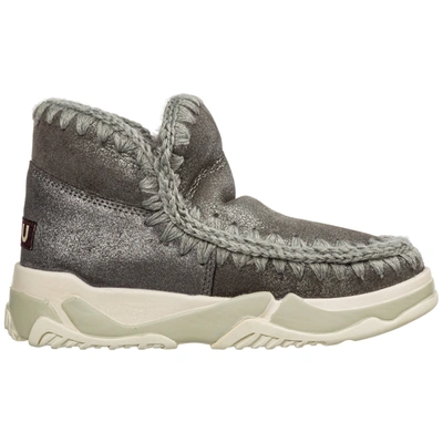 Mou Women's Leather Ankle Boots Booties Eskimo Trainer In Grey