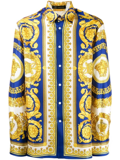 Versace Barocco Button-up Silk Shirt In Gold