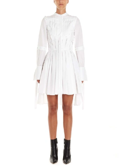 Alexander Mcqueen Pleated Cotton Mini Dress In White
