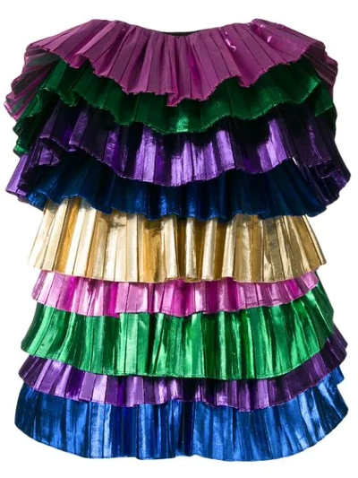 Attico Samba Tiered Metallic Mini Dress In Multi