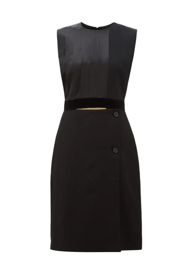 Burberry Pleated Silk-satin And Wool Shift Dress In Black