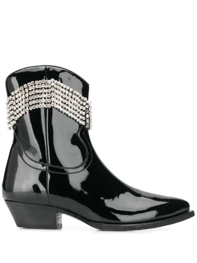 Chiara Ferragni Crystal Embellished Boots In Black