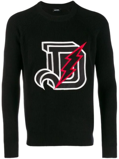 Diesel Logo Embroidered Sweater In Black