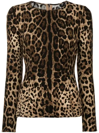 Dolce & Gabbana Leopard Print Stretch Crêpe Top In Multicolor