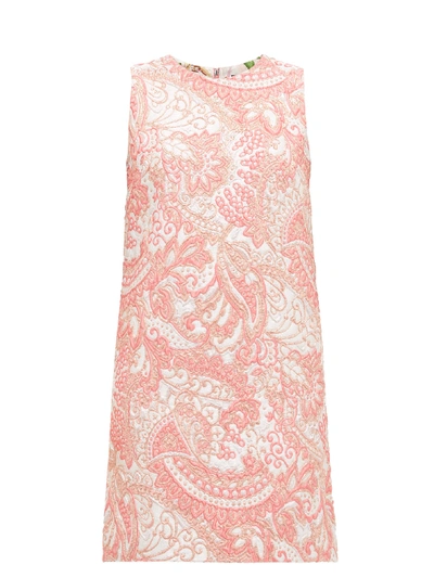 Dolce & Gabbana Floral-brocade Mini Shift Dress In Pink