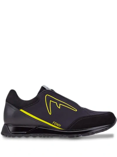 Fendi Suede And Leather-trimmed Neoprene Sneakers In Black