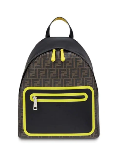 Fendi Men's Ff Logo Neon Leather Backpack In Black