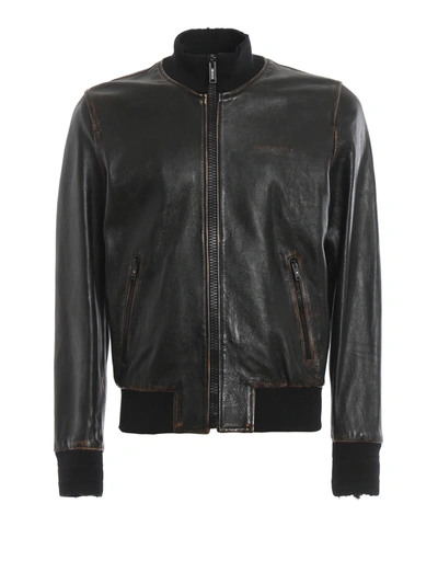 Golden Goose Zip-up Leather Jacket In Brown