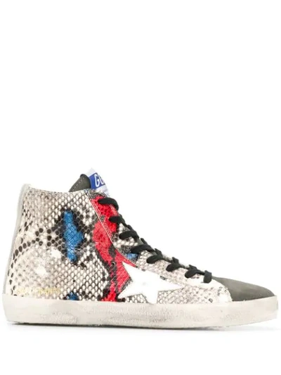 Golden Goose Francy High-top Python-effect Trainers In Red Blue Snake Print-white Star