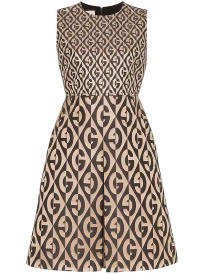 Gucci Gg Rhombus Jacquard Minidress In Brown