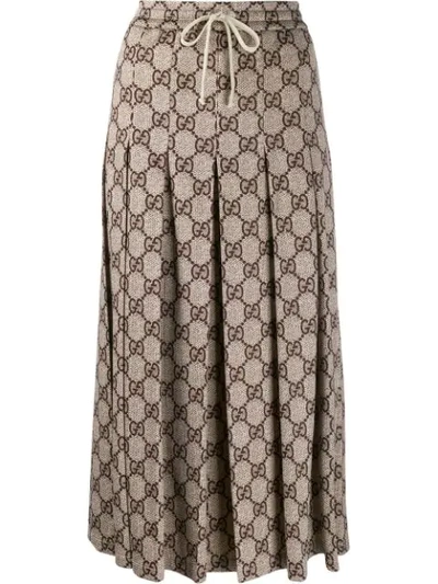 Gucci Gg Pattern Pleated Midi Skirt In Neutrals