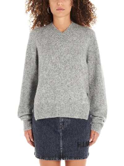 Helmut Lang V Neck Brushed Knitted Sweatshirt In Grey