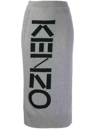 Kenzo Intarsia Logo Skirt In Grey