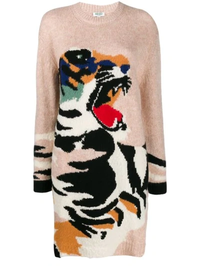 Kenzo Tiger Intarsia Knit Jumper Dress In Cammello