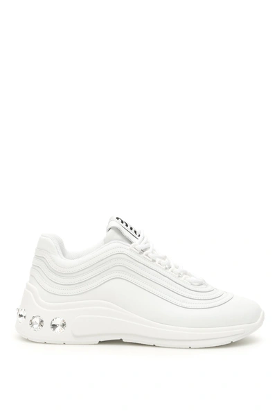Miu Miu Embellished Studded Low Top Sneakers In Bianco