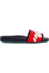 Fendi Bow-embellished Stretch-knit And Leather Slides In Red White Navy
