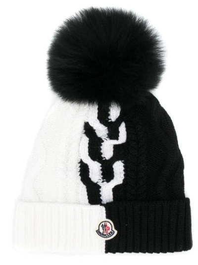 Moncler Two-tone Knitted Pom-pom Beanie In Black&white 