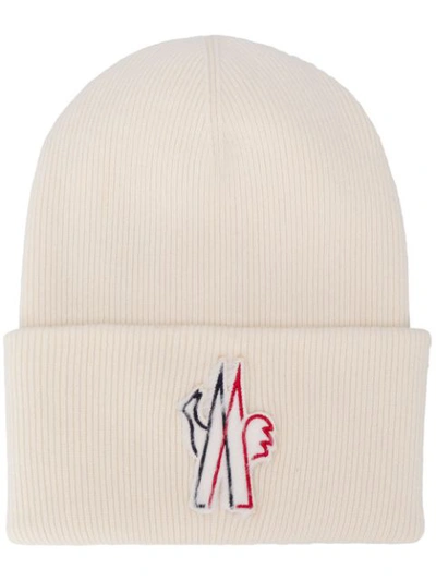 Moncler Embroidered Logo Beanie Hat In Beige