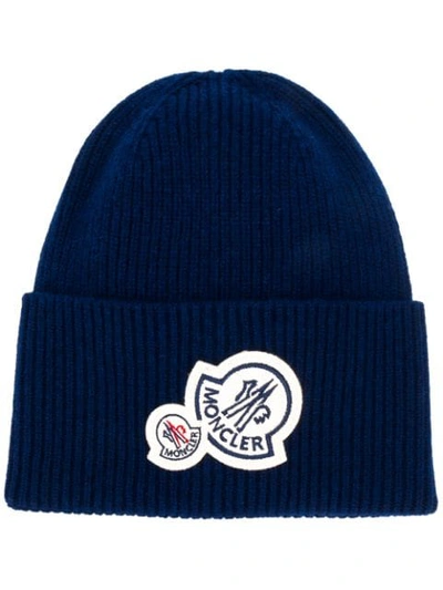 Moncler Patch-embellished Beanie In Blue