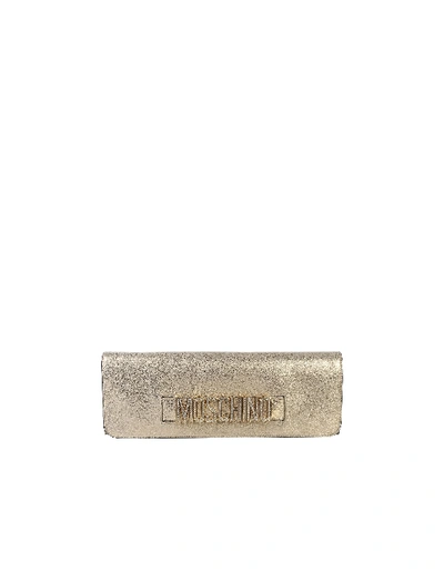 Moschino Clutch With Logo In Gold