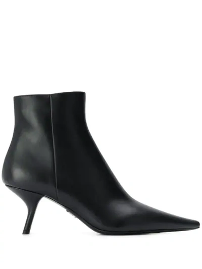 Prada 65 Leather Ankle Boots In Black