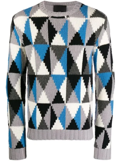 Prada Geometric Pattern Knitted Jumper In Grey