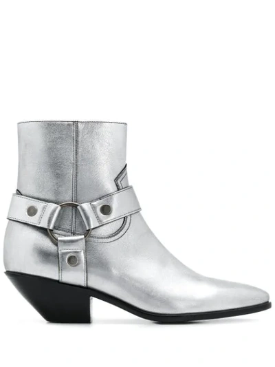 Saint Laurent West Silver Leather Ankle Boots In White