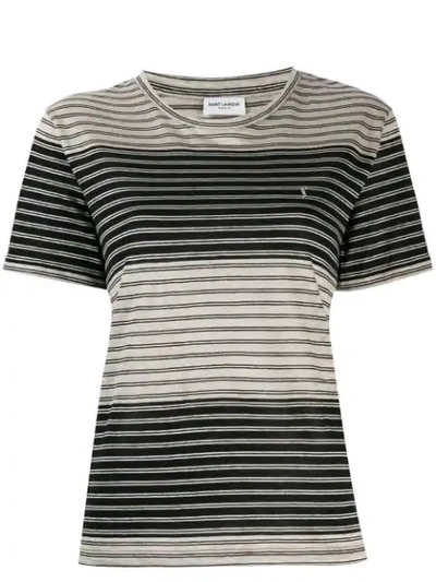 Saint Laurent Embroidered Striped Logo T-shirt In Multicolor