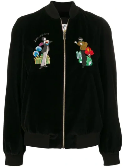 Stella Mccartney Yellow Submarine Velvet Bomber Jacket With Beatles Decals In Black