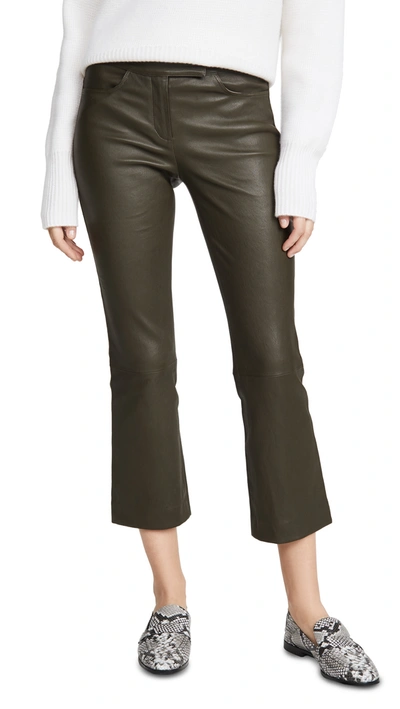 Theory Cropped Leather Pants In Green