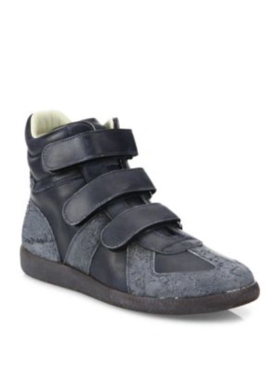 Maison Margiela Triple-strap Burnished Leather & Suede High-top Sneaker In Dark Blue