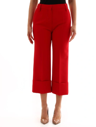 Valentino High Waist Pleated Cropped Trousers In Red