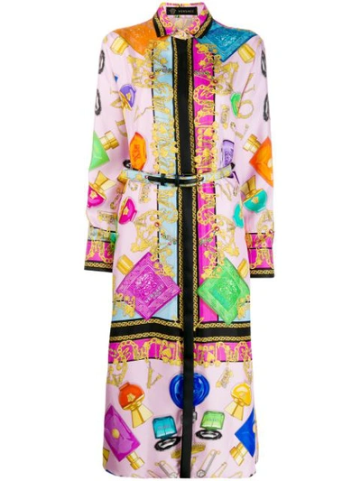 Versace Printed Silk Midi Shirt Dress In Multicolor