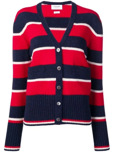 Thom Browne Wide Repp Stripe Relaxed Cardigan In Blue