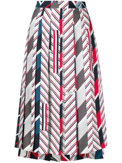 Thom Browne Tie Collage Print Pleated Silk Midi Skirt In Seasonal Multi