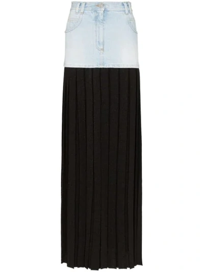 Balmain Denim Pleated Maxi Skirt In Black