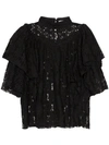 Isabel Marant Étoile Vetea High Neck Lace Top In 01bk