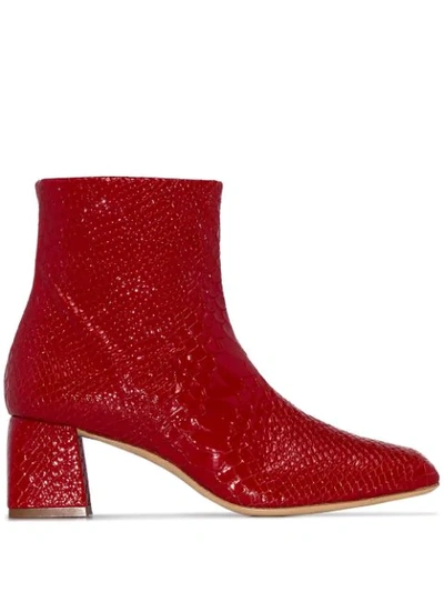 Kalda Marti 45mm Snake-effect Ankle Boots In Red