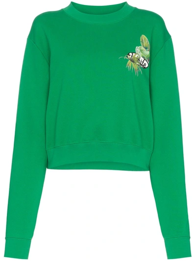 Off-white Graphic Print Cropped Sweater In Green